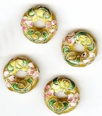 4 16x5mm Gold Cloisonné Donuts